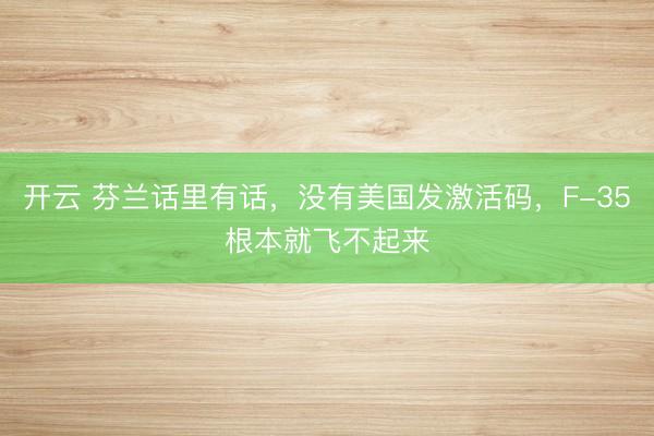 开云 芬兰话里有话,没有美国发激活码,F-35根本就飞不起来