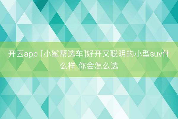 开云app [小鲨帮选车]好开又聪明的小型suv什么样 你会怎么选