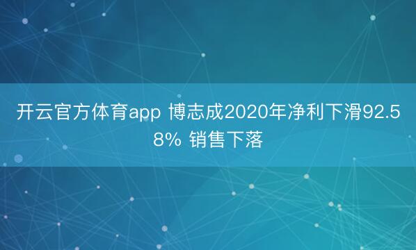 开云官方体育app 博志成2020年净利下滑92.58% 销售下落