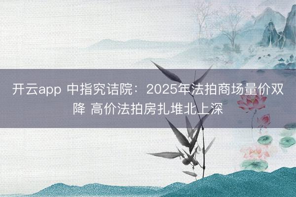 开云app 中指究诘院：2025年法拍商场量价双降 高价法拍房扎堆北上深