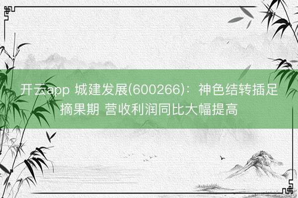 开云app 城建发展(600266)：神色结转插足摘果期 营收利润同比大幅提高