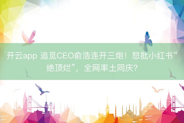 开云app 追觅CEO俞浩连开三炮！怒批小红书“绝顶烂”，全网率土同庆？